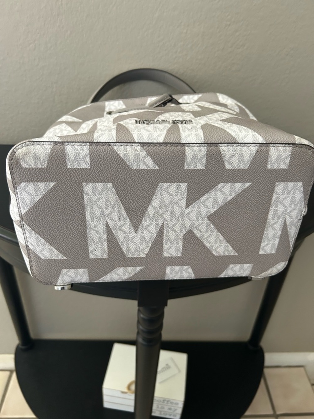 Michael Kors Light Gray MK Logo Drawstring Shoulder Tote - Picture 11 of 15